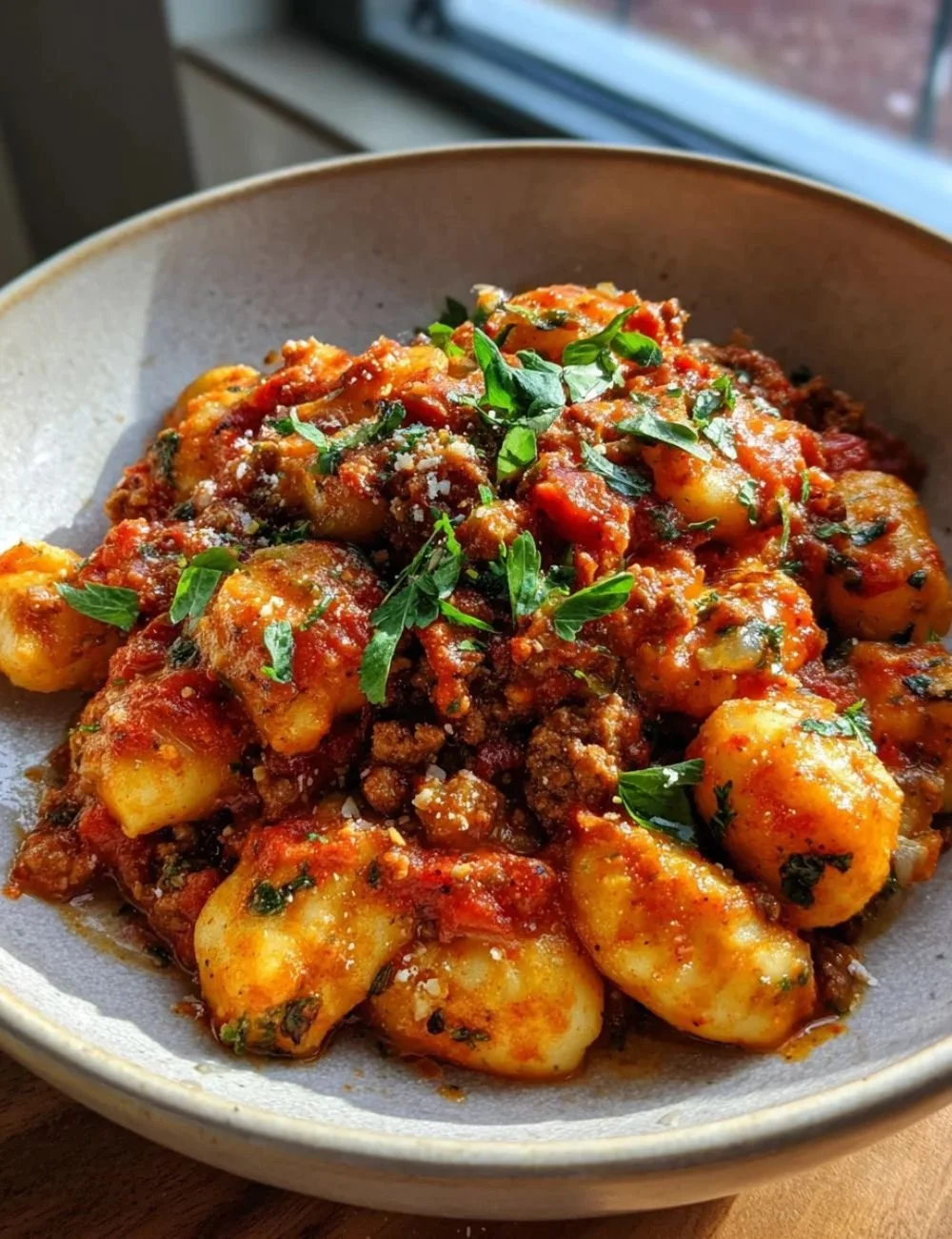Gluten Free Ground Turkey and Cauliflower Gnocchi served with fresh herbs