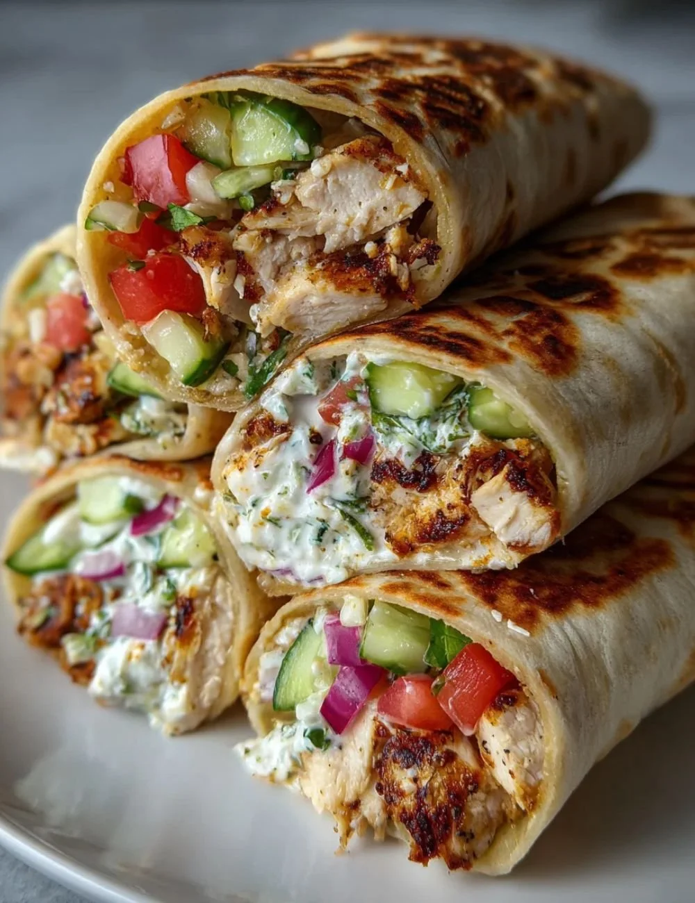 Delicious Greek Chicken Gyros served with tzatziki sauce