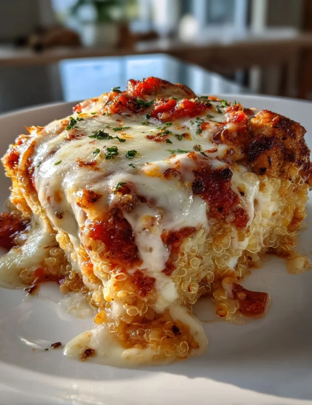 Healthy chicken parmesan quinoa bake recipe with fresh ingredients