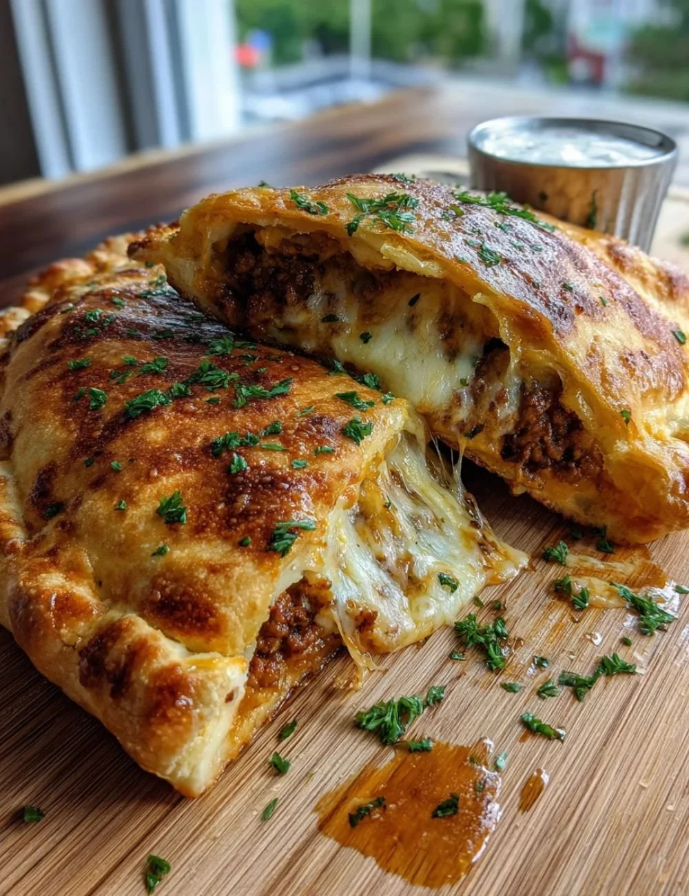 High Protein Keto Calzone filled with cheese and pepperoni, low-carb and delicious
