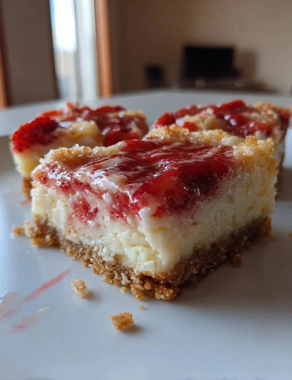 Keto Strawberry Cheesecake Bars topped with fresh strawberries and a low-carb crust