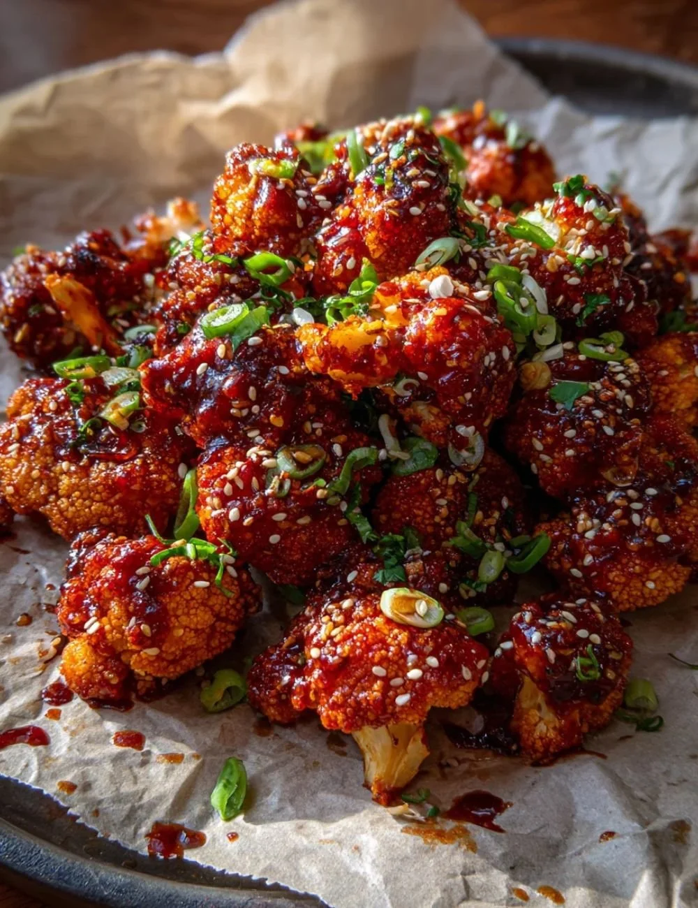 Delicious Korean Baked Cauliflower topped with spices and herbs