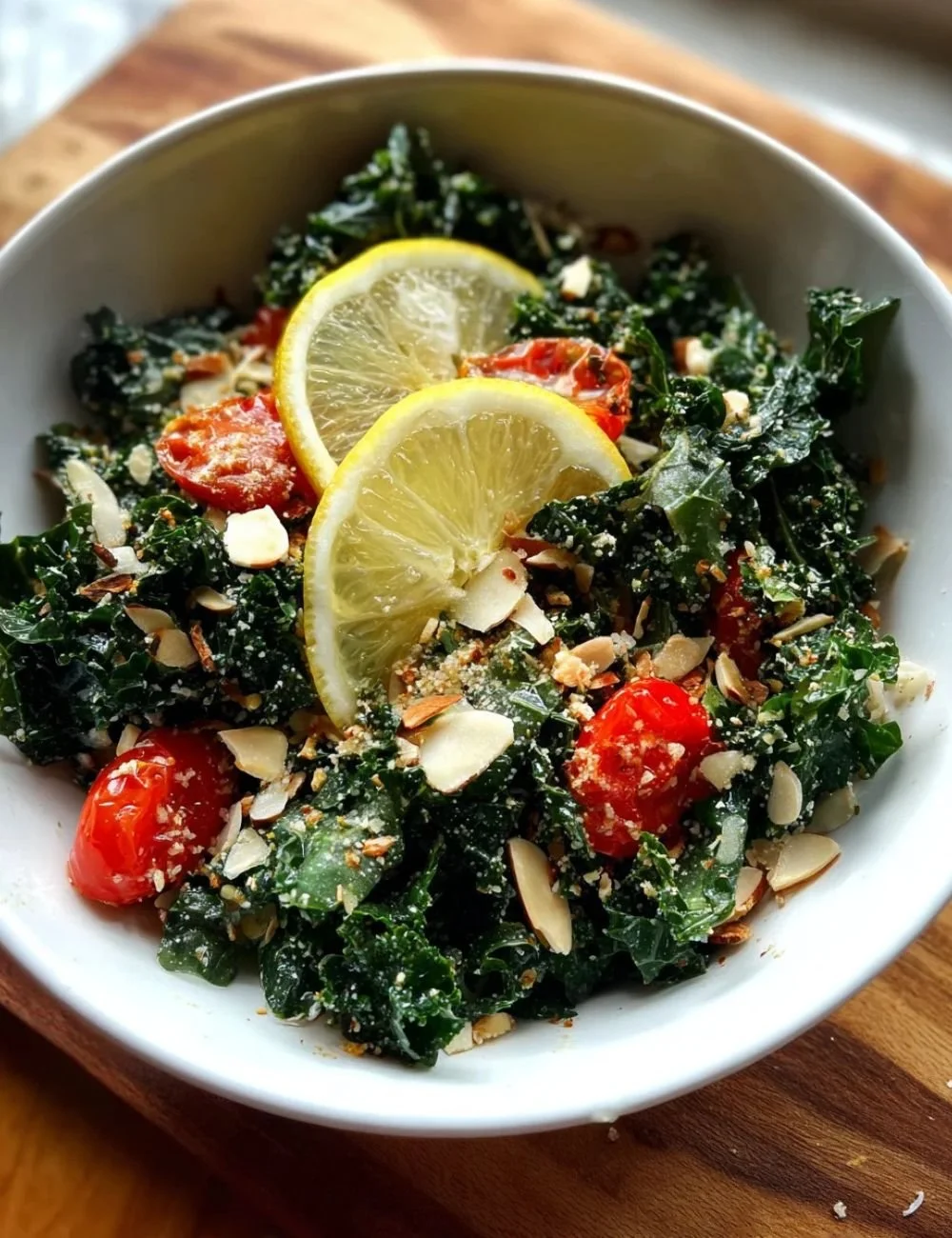 Lemon Parmesan Non-Alcoholic Ale Salad garnished with fresh herbs