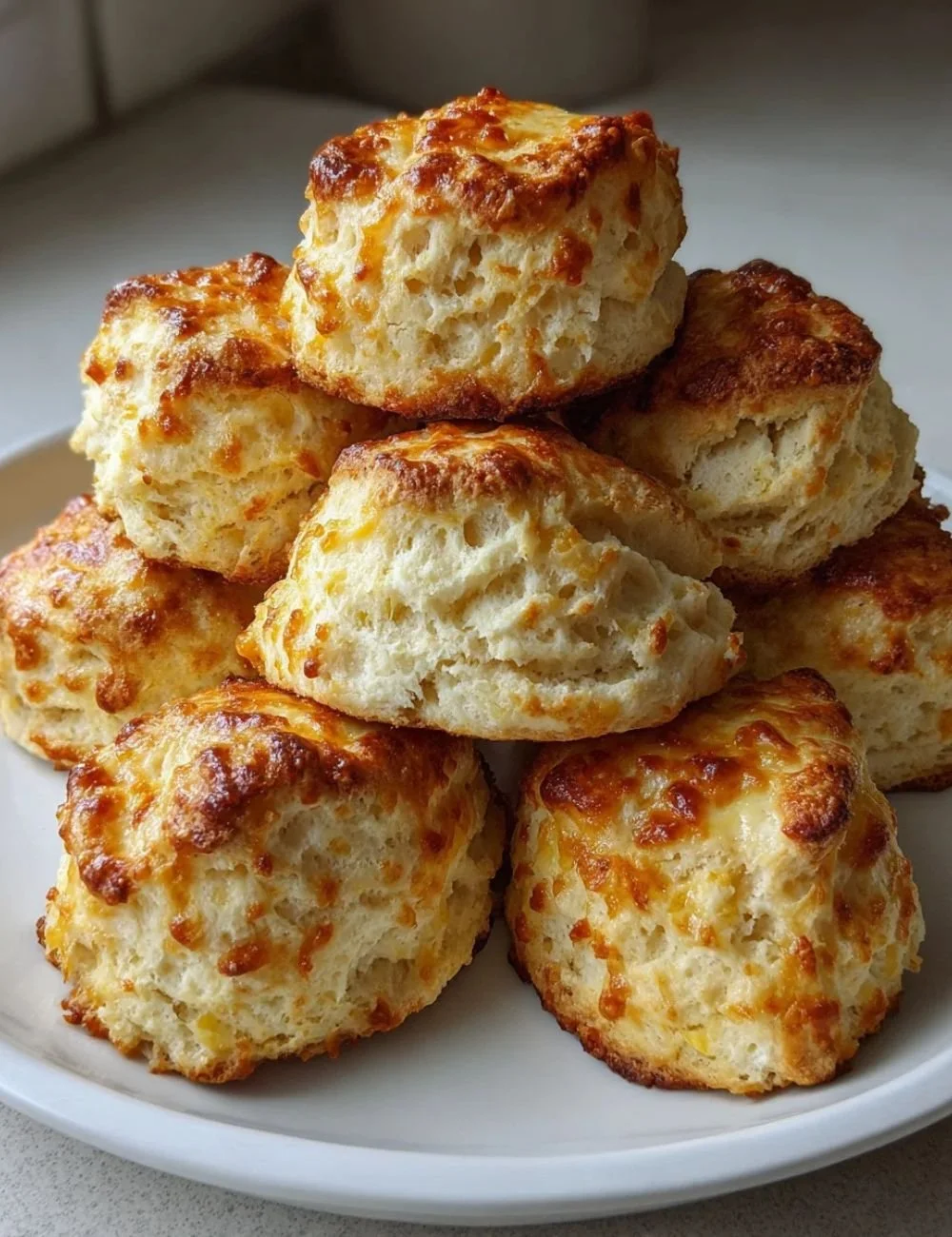 Freshly baked lemon scones on a plate with lemon slices