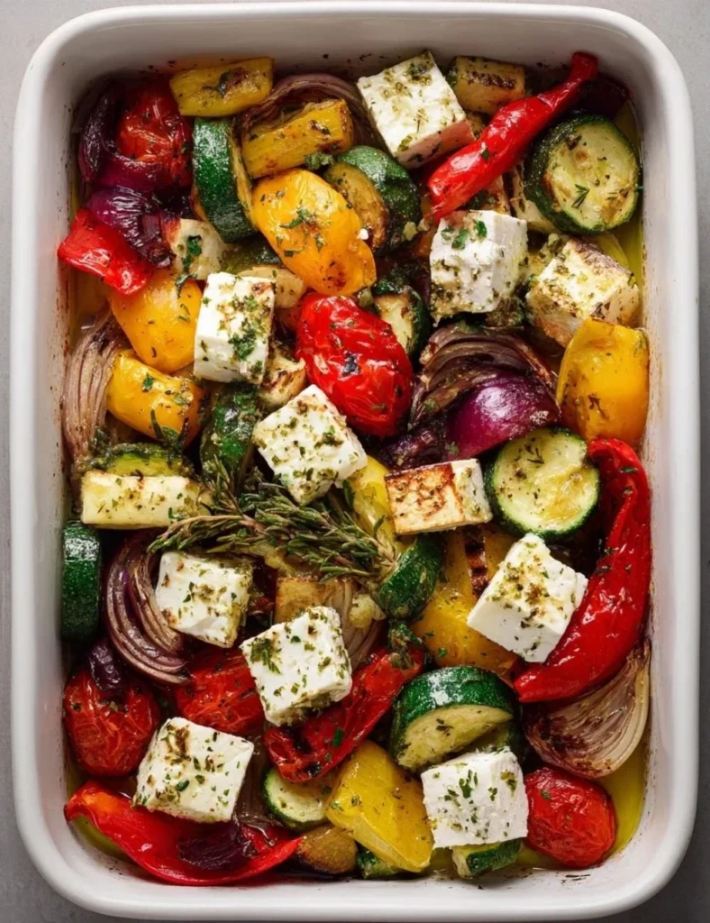 One Pan Greek Vegetables with fresh and colorful vegetables prepared in a single dish.