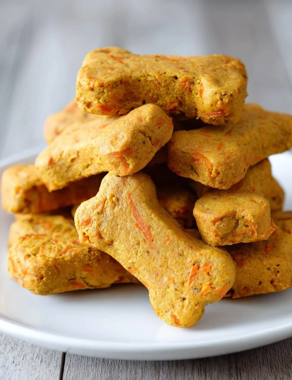 Homemade pumpkin carrot dog cookies on a baking sheet