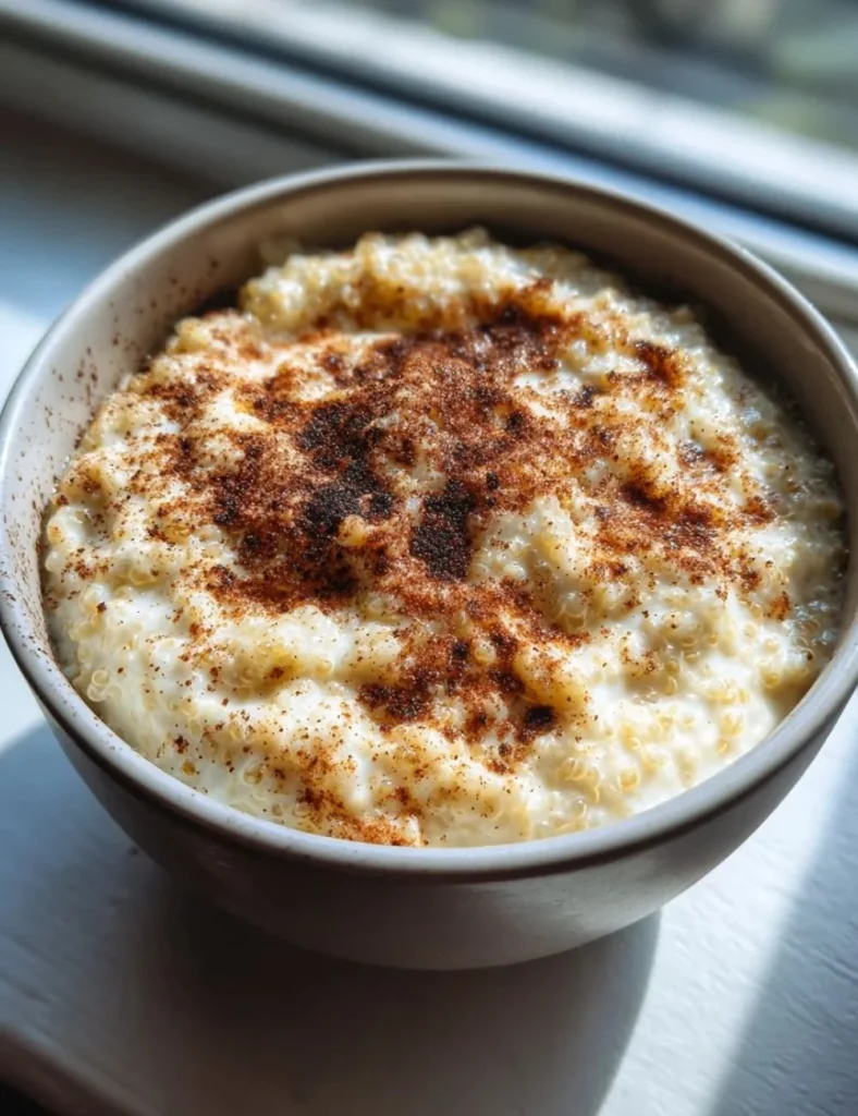 Delicious quinoa pudding topped with fresh fruits and nuts