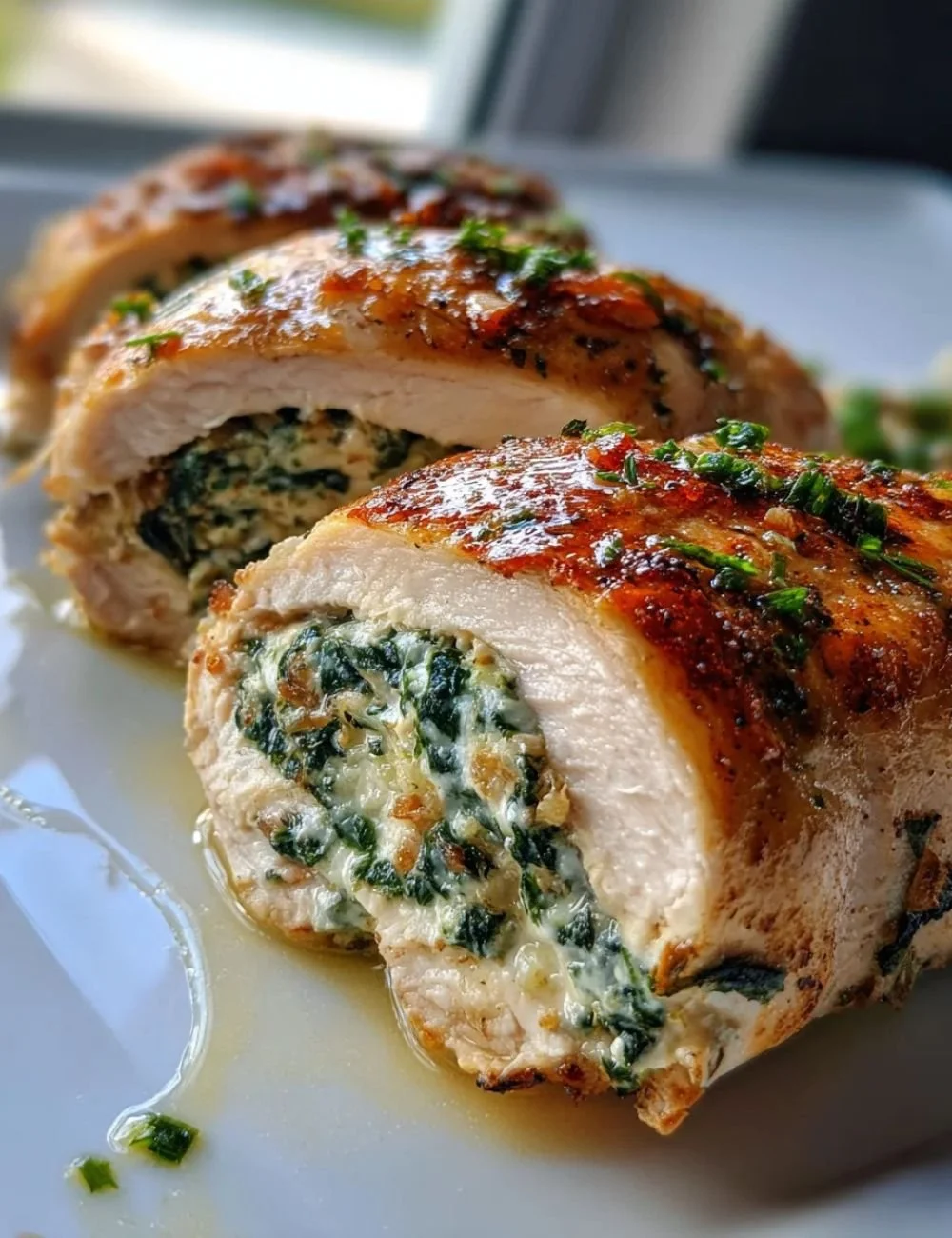 Delicious Spinach Stuffed Chicken Breast dish with vibrant greens and cheese