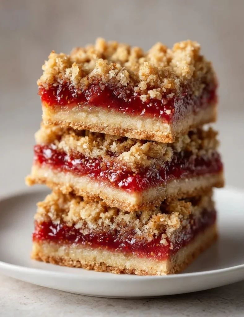 Delicious Strawberry Oatmeal Crumble Bars fresh out of the oven.