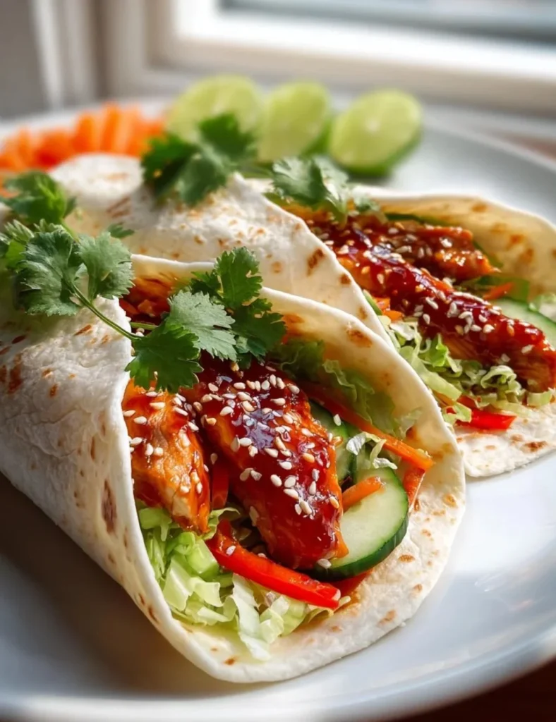 Sweet chili chicken wraps served with fresh ingredients and sauce