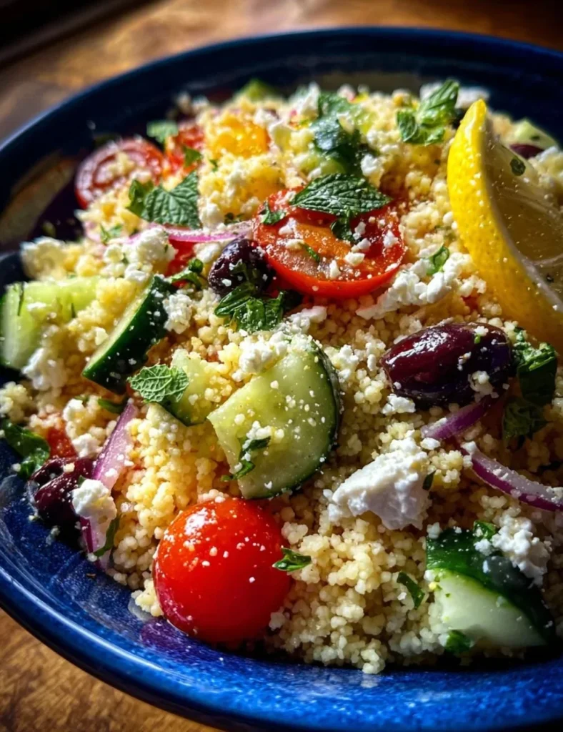 Zesty Mediterranean Couscous Salad with Feta and fresh vegetables