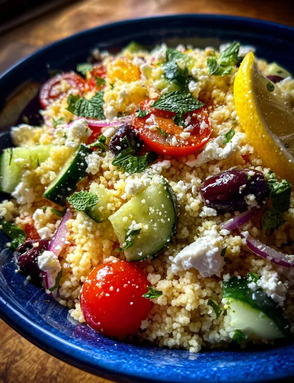 Zesty Mediterranean Couscous Salad with Feta and fresh vegetables