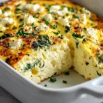 Baked cottage cheese eggs served on a plate with herbs and spices.