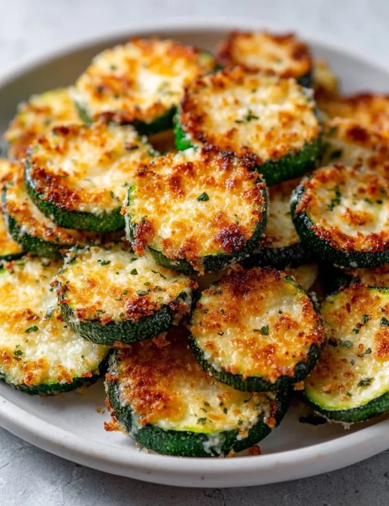 Delicious baked Parmesan zucchini slices on a plate