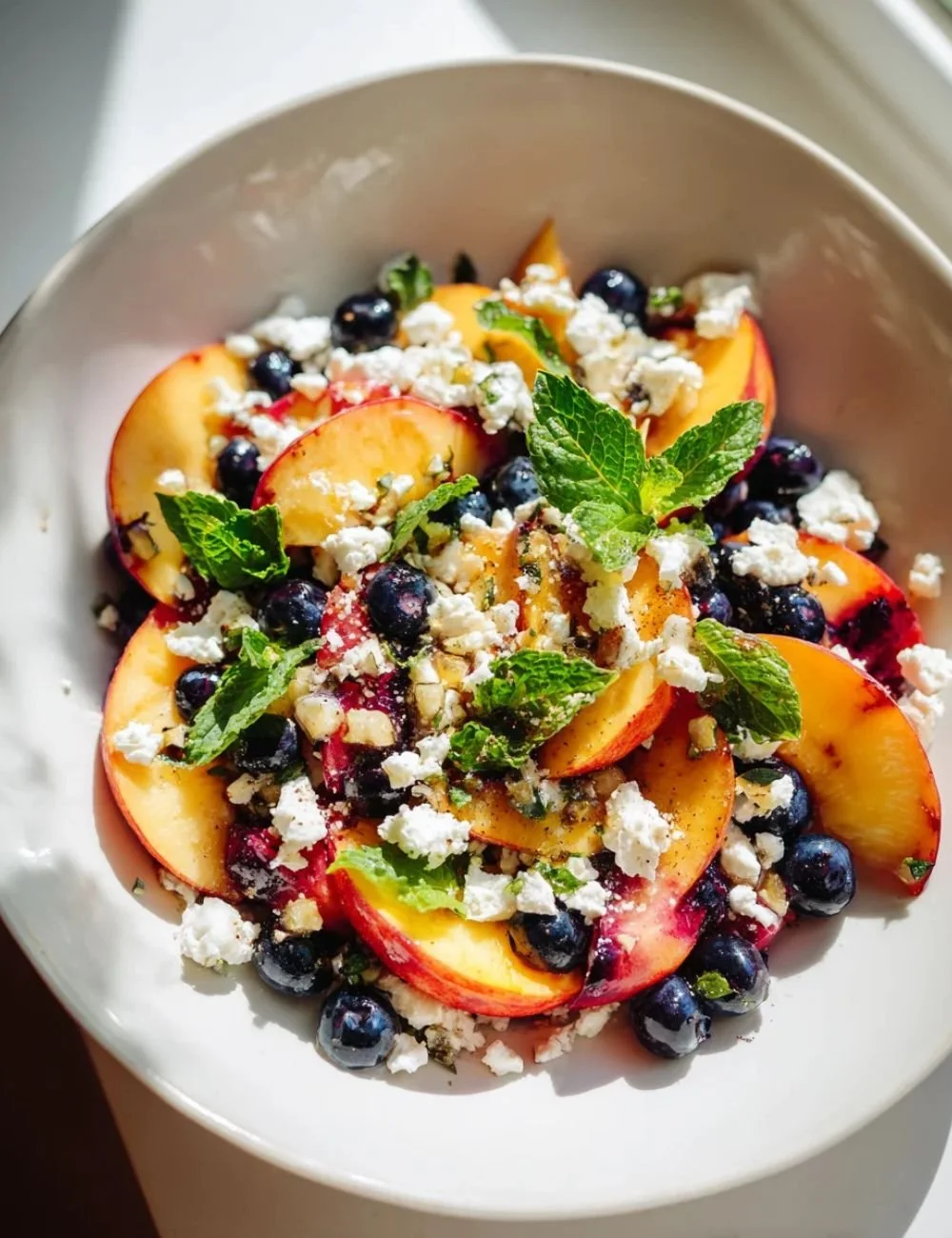 Delicious Blueberry Peach Feta Salad with fresh ingredients and vibrant colors