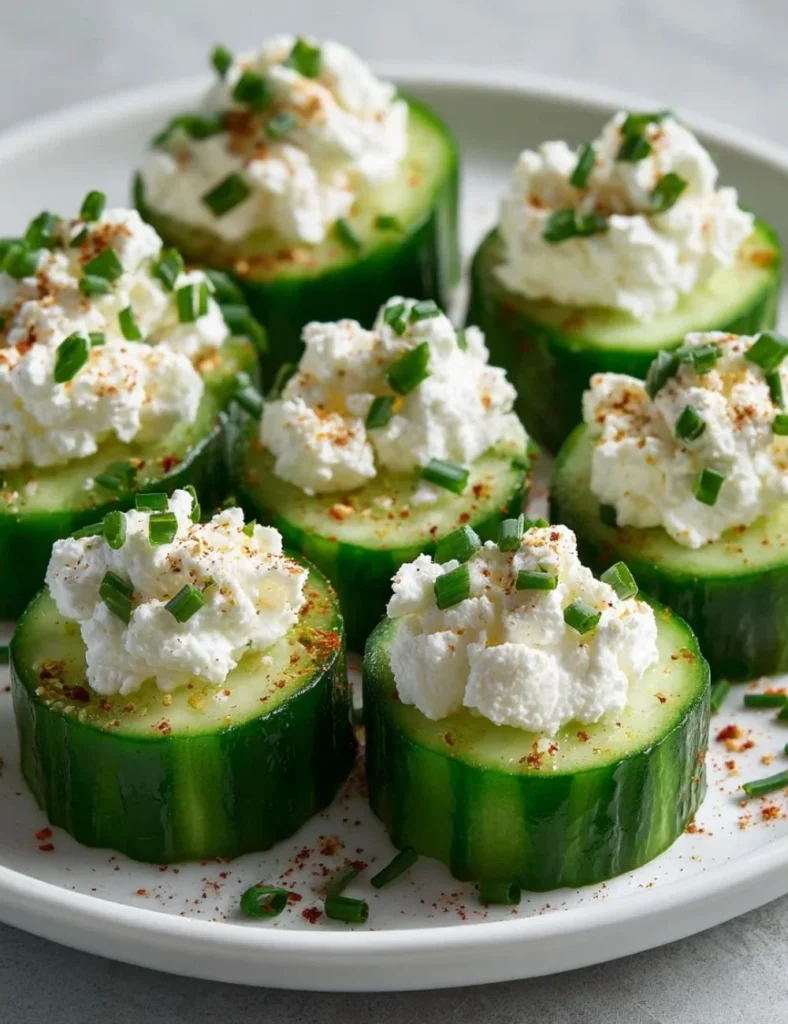 Cottage cheese appetizer with fresh herbs and vegetables on a serving platter.