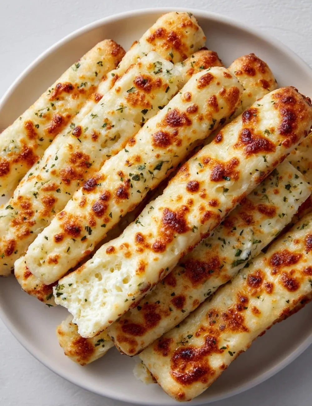 Plate of crispy cottage cheese sticks served with a dipping sauce.