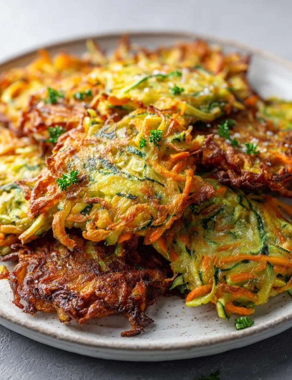 Plate of crispy vegetable fritters served with dipping sauce