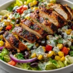 Colorful high protein salads with fresh ingredients and toppings.
