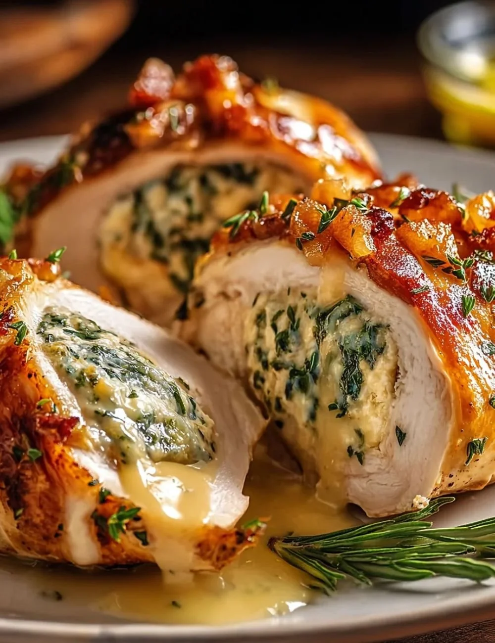 Plate of Ruth's Chris stuffed chicken copycat recipe served elegantly.