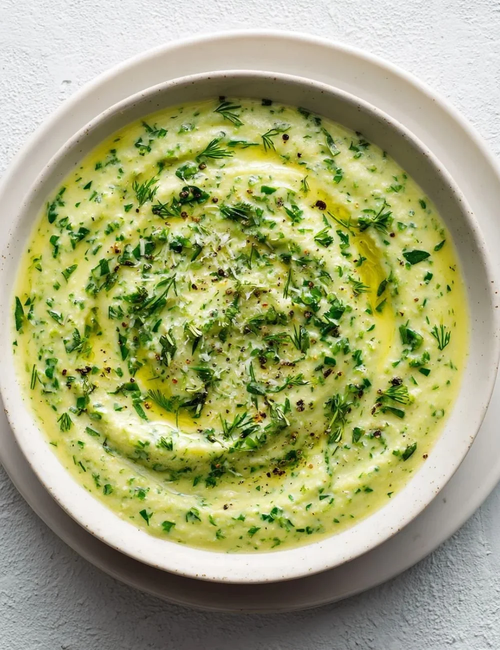 Bowl of homemade Italian zucchini sauce with fresh herbs and garlic