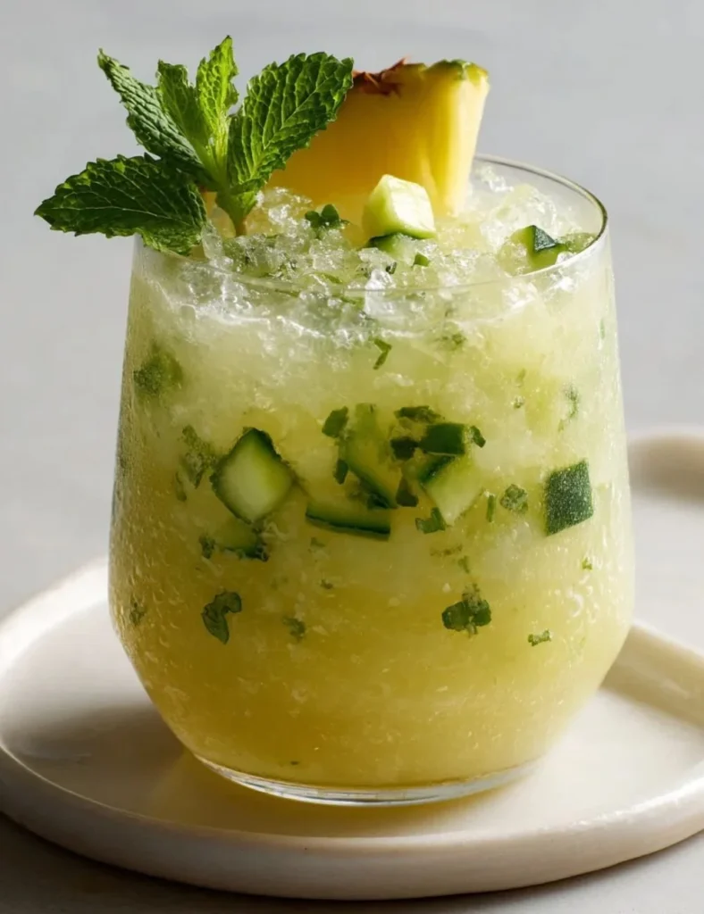 Refreshing Pineapple Cucumber Water in a glass with mint leaves