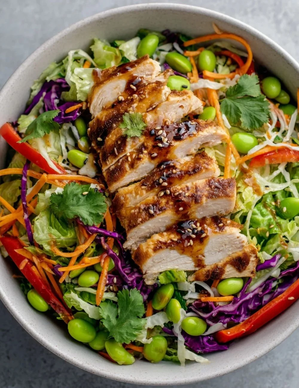 Salad drizzled with delicious Asian dressing