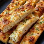 Delicious sourdough cheesy breadsticks fresh out of the oven