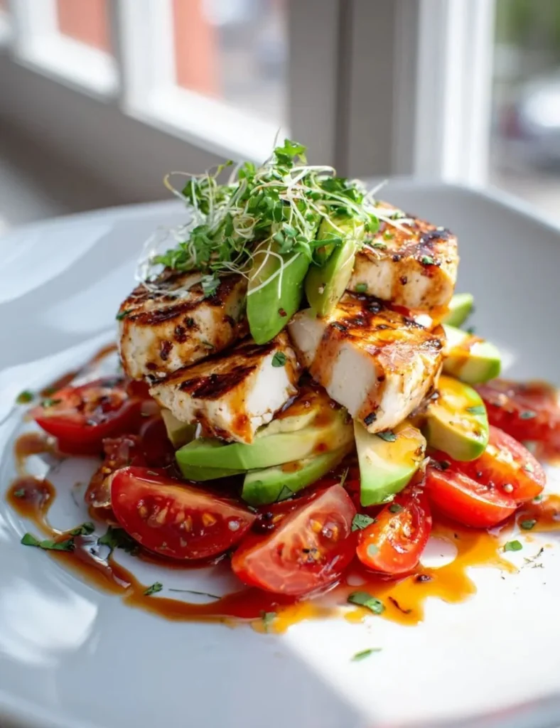 Tangy Honey Lime Chicken Stack beautifully presented on a plate.