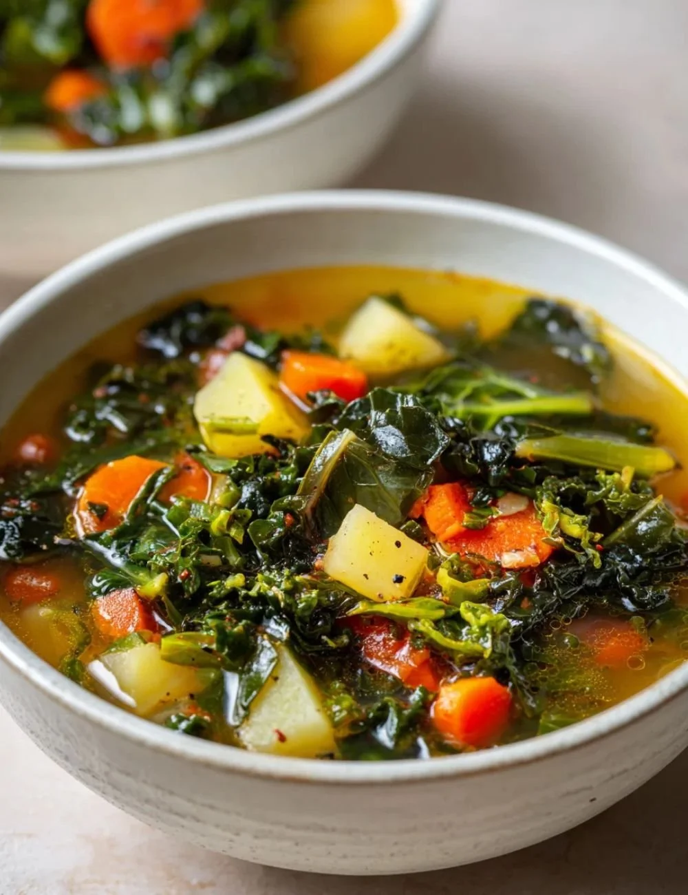 Bowl of Vegetarian Non-Alcoholic Ale Soup garnished with herbs