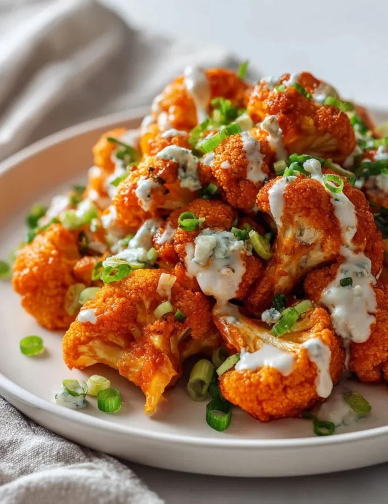 Air Fryer Buffalo Cauliflower with blue cheese dressing