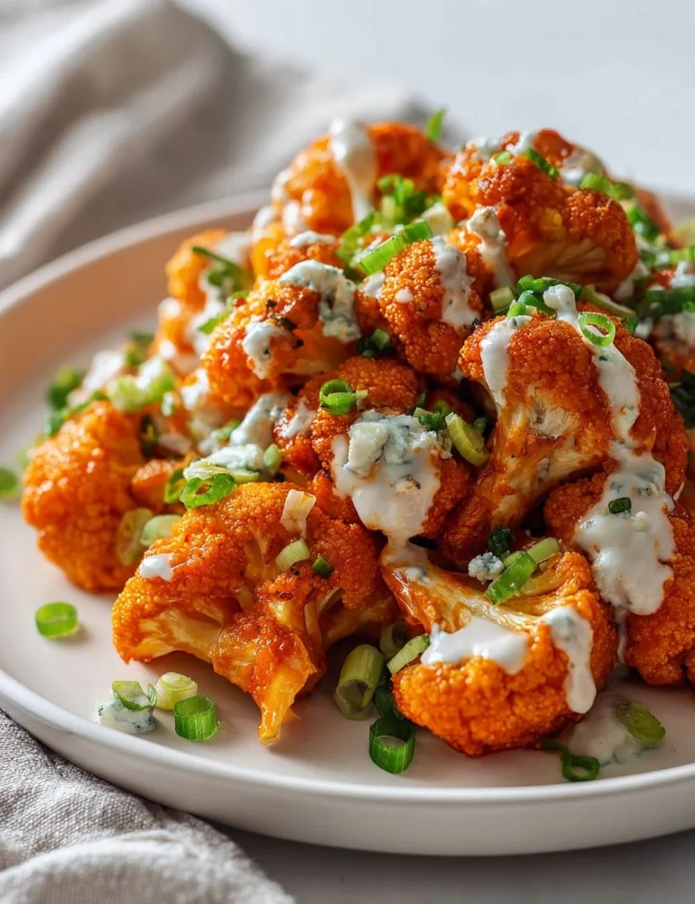 Air Fryer Buffalo Cauliflower with blue cheese dressing