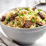 Delicious Beef Garlic Rice Skillet with tender beef and aromatic garlic