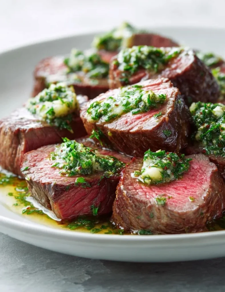 Juicy Beef Tenderloin topped with flavorful Brazilian Garlic Butter