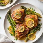 Delicious lemon chicken asparagus served on a plate with vibrant colors.