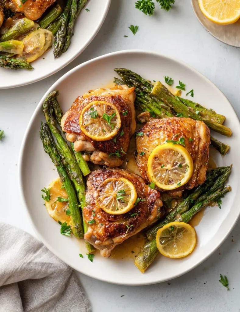 Delicious lemon chicken asparagus served on a plate with vibrant colors.