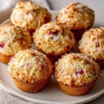 Delicious rhubarb coconut muffins fresh out of the oven