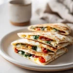 Cheesy Mediterranean Quesadilla filled with fresh ingredients and melted cheese