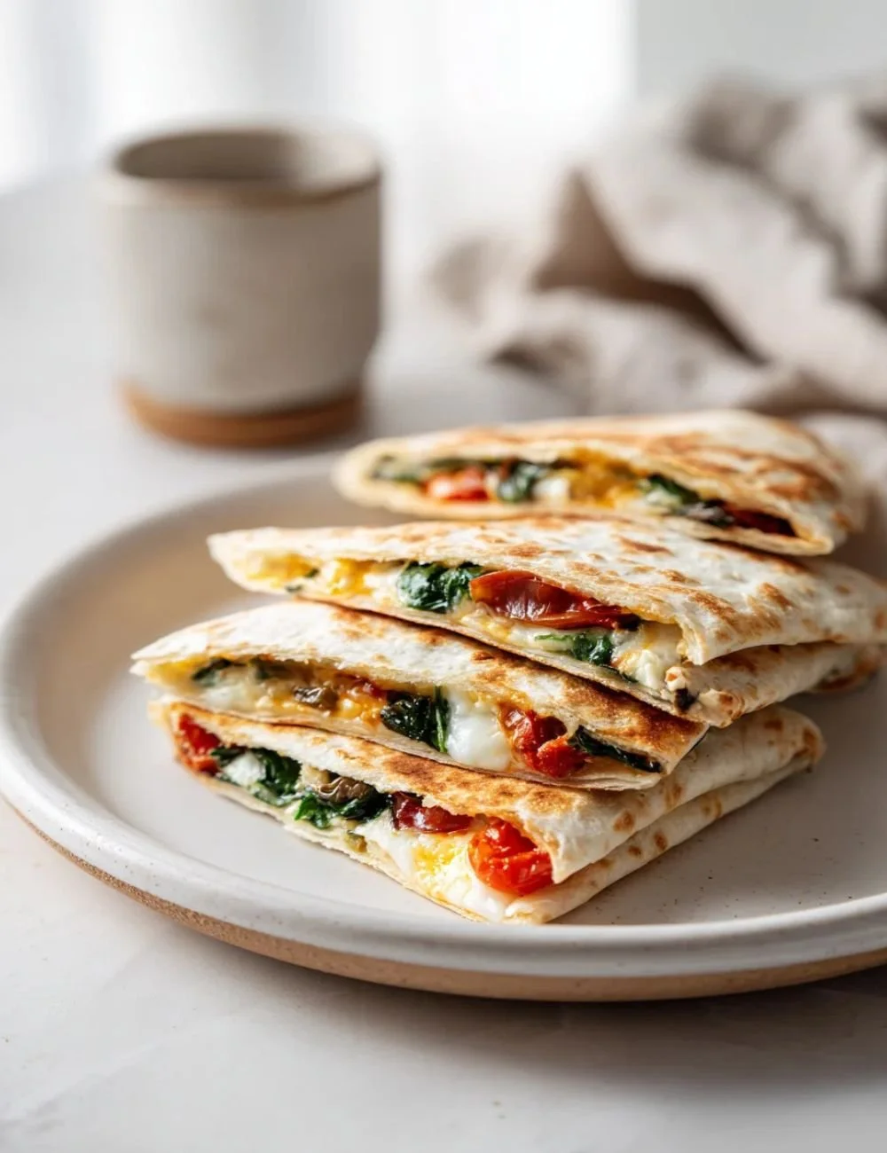 Cheesy Mediterranean Quesadilla filled with fresh ingredients and melted cheese