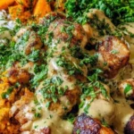 Healthy Chicken and Sweet Potato Bowls with vegetables and spices