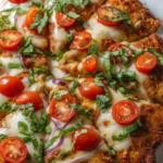 Delicious Chicken Crust Pizza topped with fresh ingredients