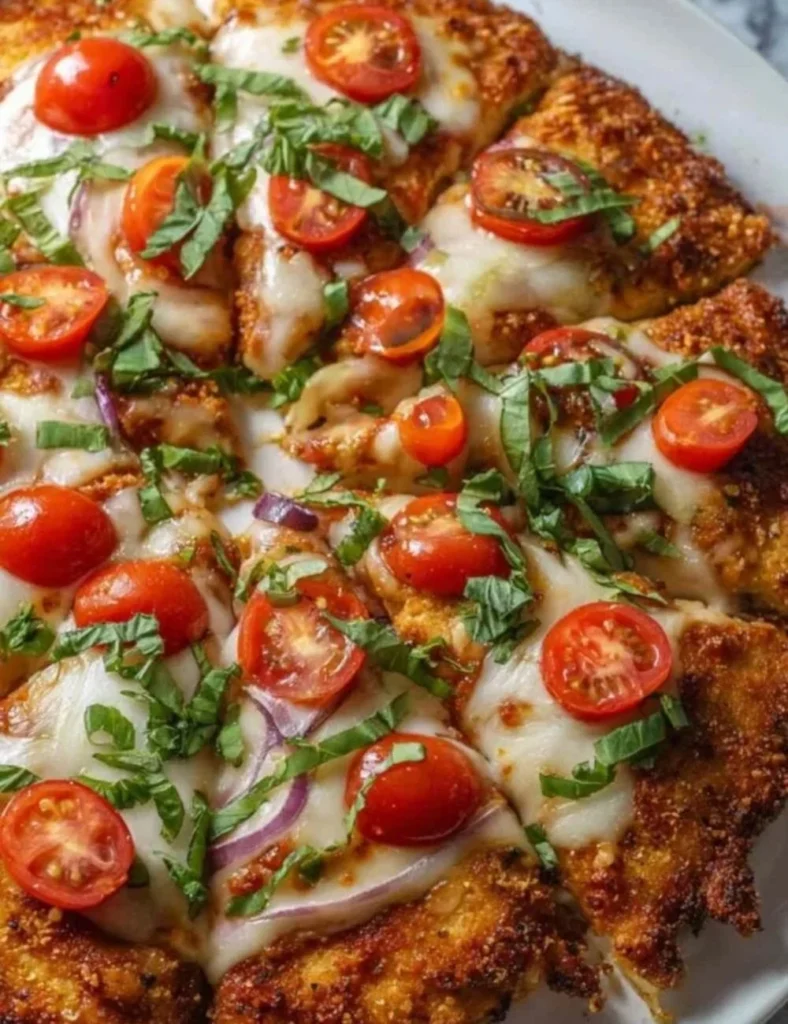 Delicious Chicken Crust Pizza topped with fresh ingredients