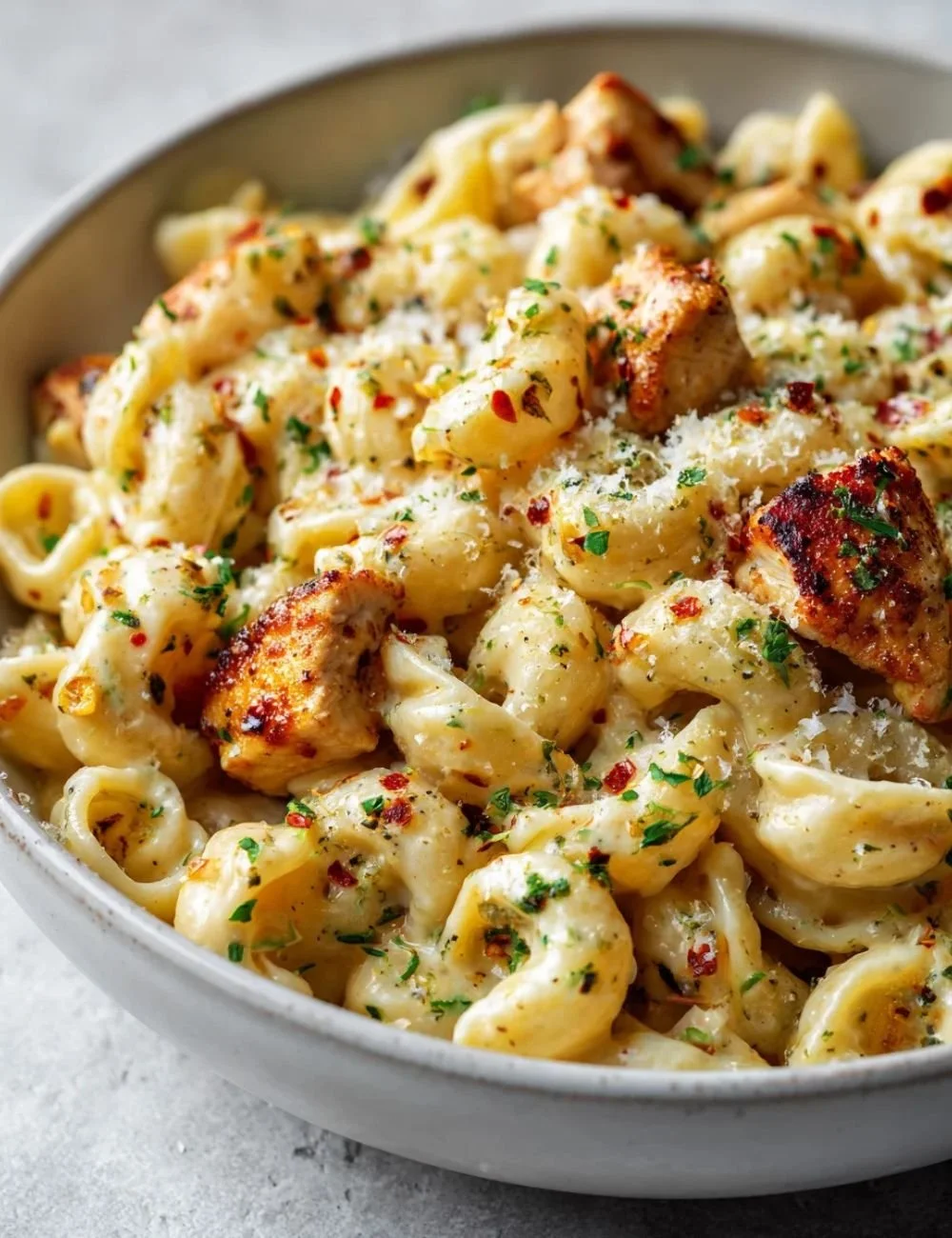 Delicious Cowboy Butter Chicken Pasta served with creamy sauce and herbs.