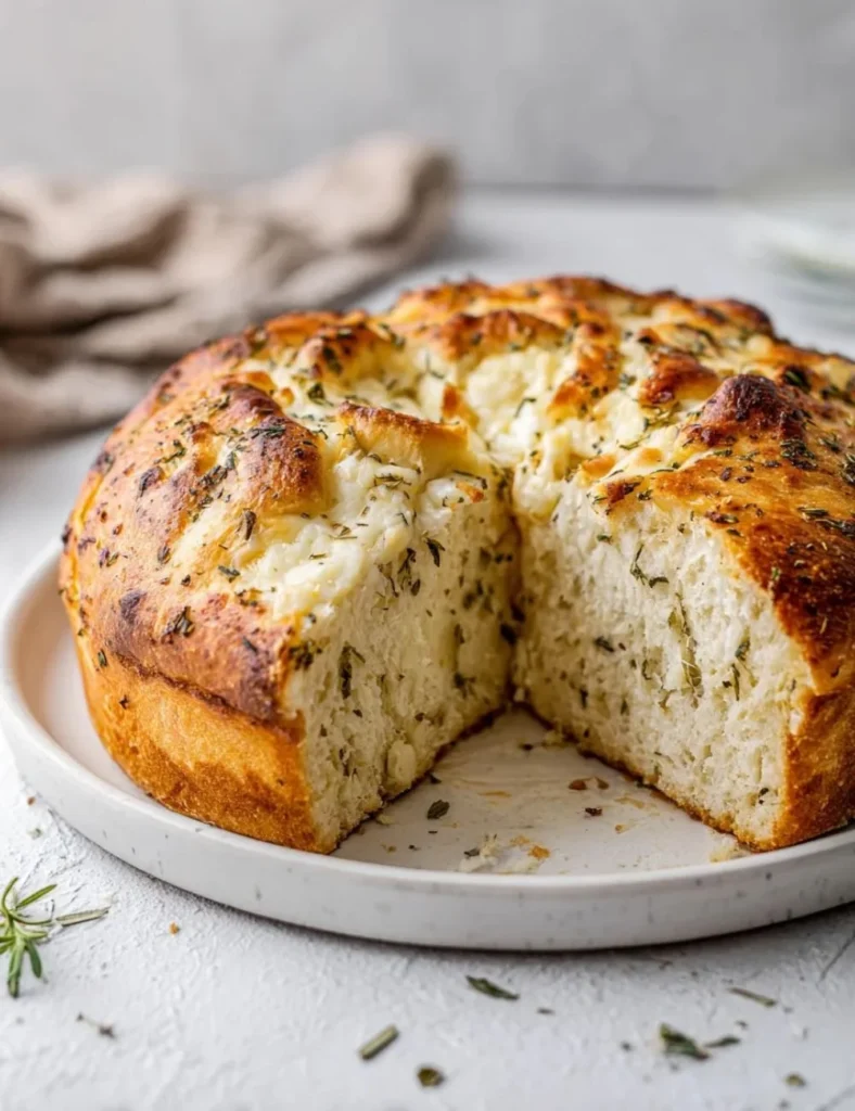 Freshly baked Italian herbs cheese bread with herbs and cheese toppings