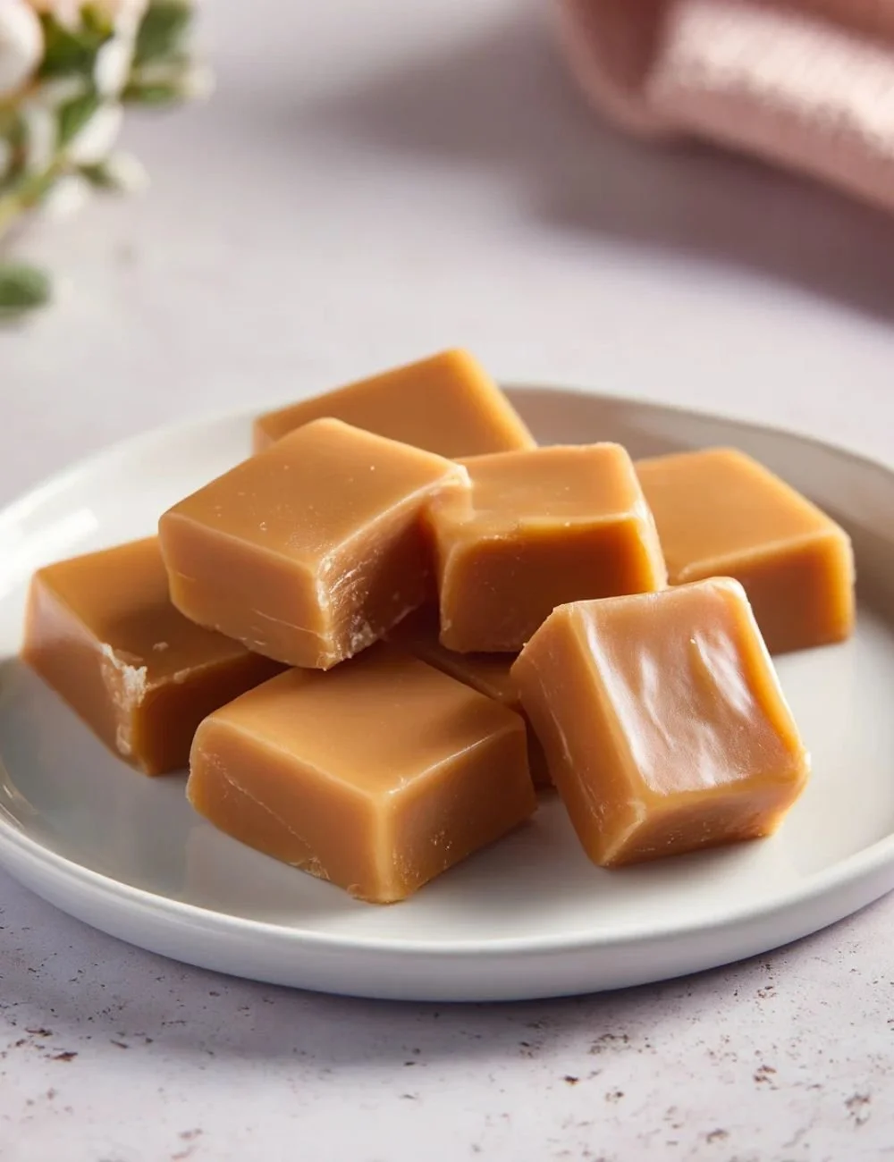 Delicious 3-ingredient date caramels on a wooden platter