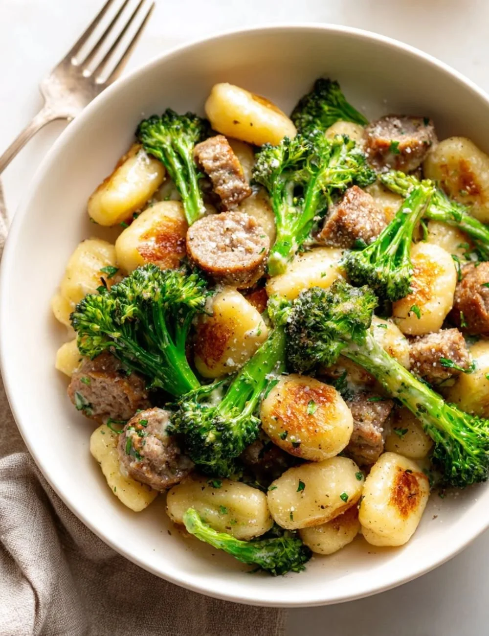 Easy Beef Sausage Boursin Gnocchi & Roasted Broccoli