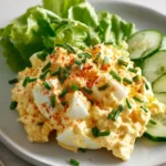 Delicious easy egg salad served on a lunch plate with fresh ingredients.