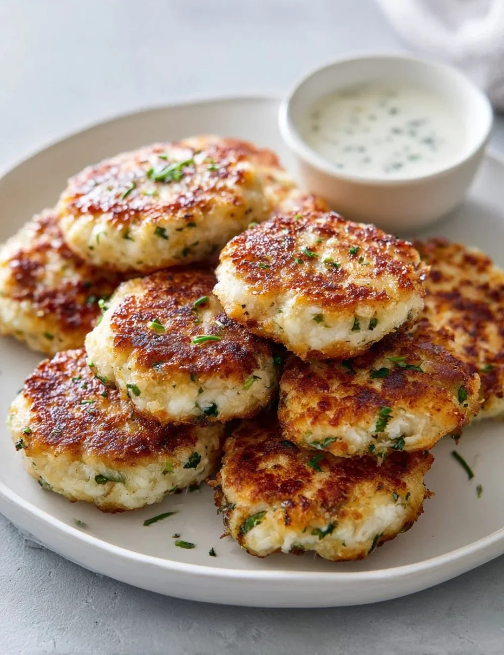 Delicious Garlic Parmesan Chicken Patties served with a side dish.
