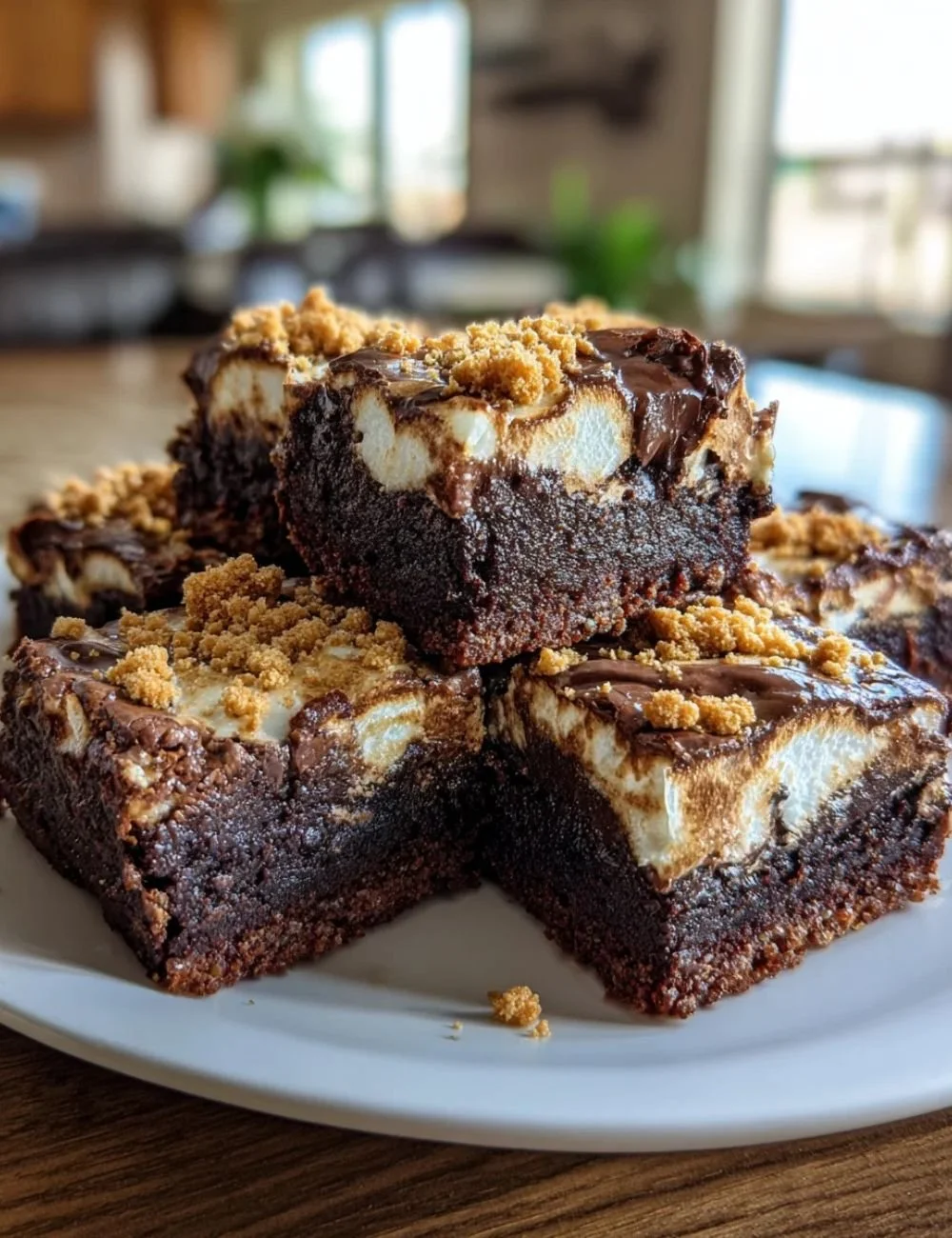 Guilt-free S'mores protein brownies on a plate, ideal for healthy dessert lovers