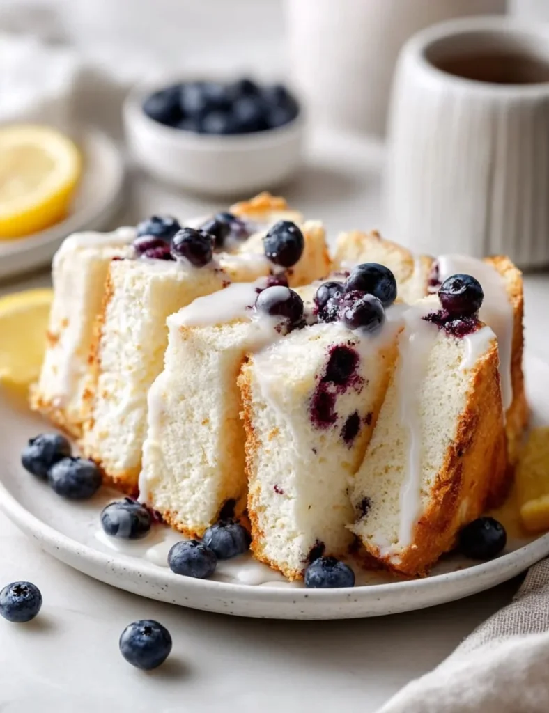 Heavenly Moist Blueberry Lemon Angel Food Cake
